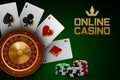 Online casino web banner with roulette, chips and four aces Royalty Free Stock Photo